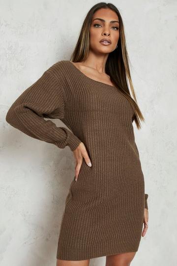 Slash Neck Fisherman Jumper Dress mocha