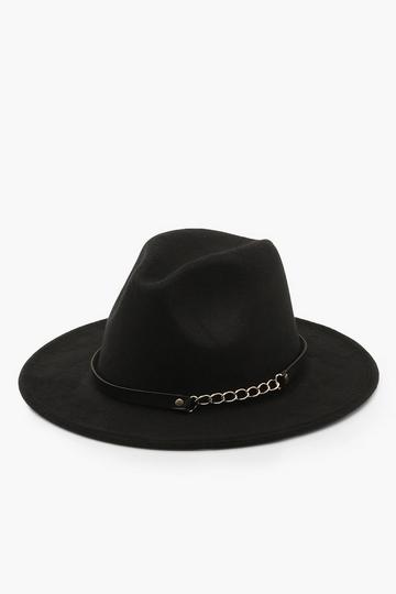 Black Chain Detail Fedora Hat