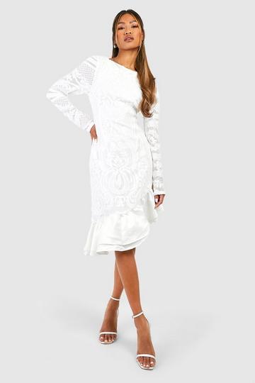 White Sequin Baroque Ruffle Mini Party Dress