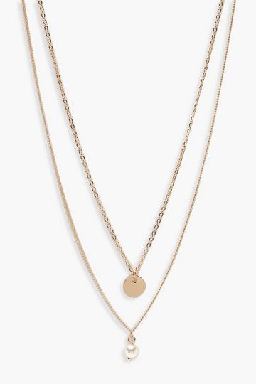 Circle & Pearl Simple Layered Necklace gold