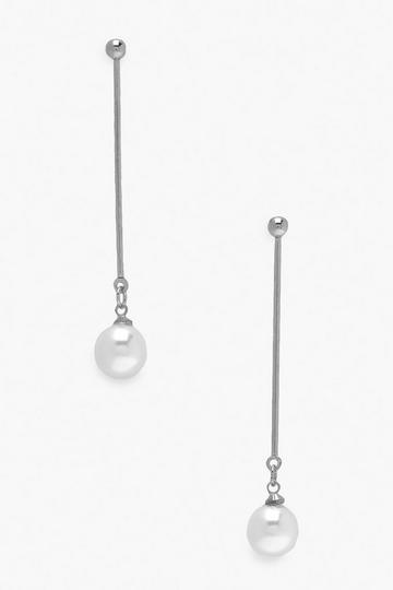 Bar Drop Pearl Earrings silver