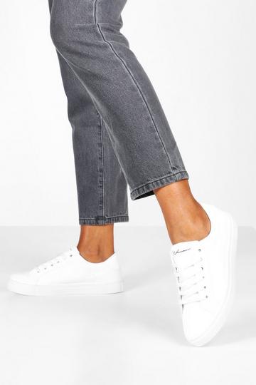 Basic Lace Up Flat Trainers white