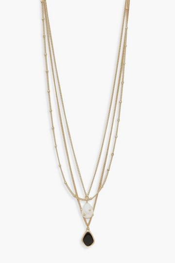 Pearl And Enamel Pendant Layered Necklace gold