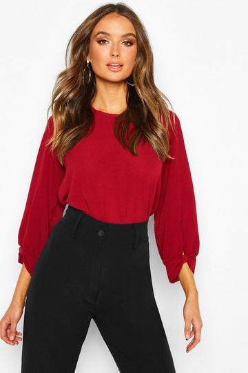 Bow Sleeve Woven Blouse berry