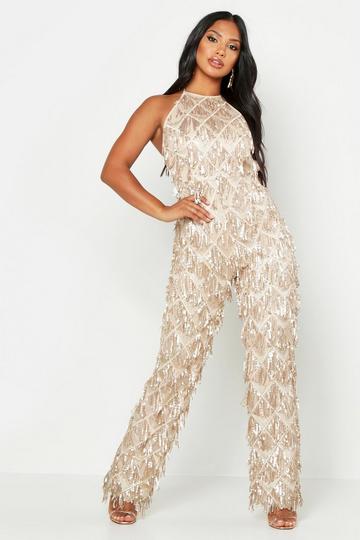 Gold Metallic All Over Sequin Low Back Jumpsuit