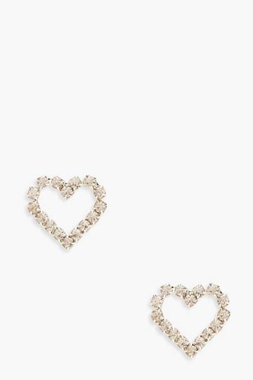 Rhinestone Heart Stud Earrings silver