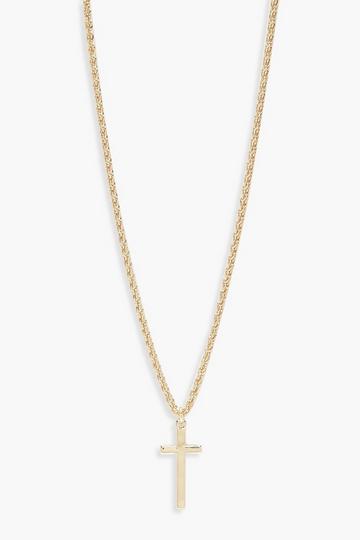 Gold Metallic Vintage Chain Cross Pendant Necklace