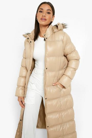 Maxi Cire Paneled Padded Jacket With Faux Fur Trim camel