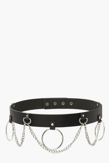 Ring & Chain Detail Waist Belt black