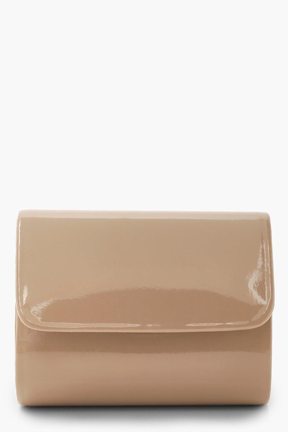 Beige patent clutch on sale bag