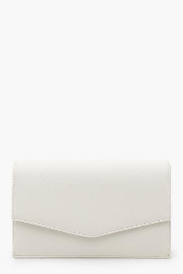 White Grainy PU Envelope Clutch Bag and Chain