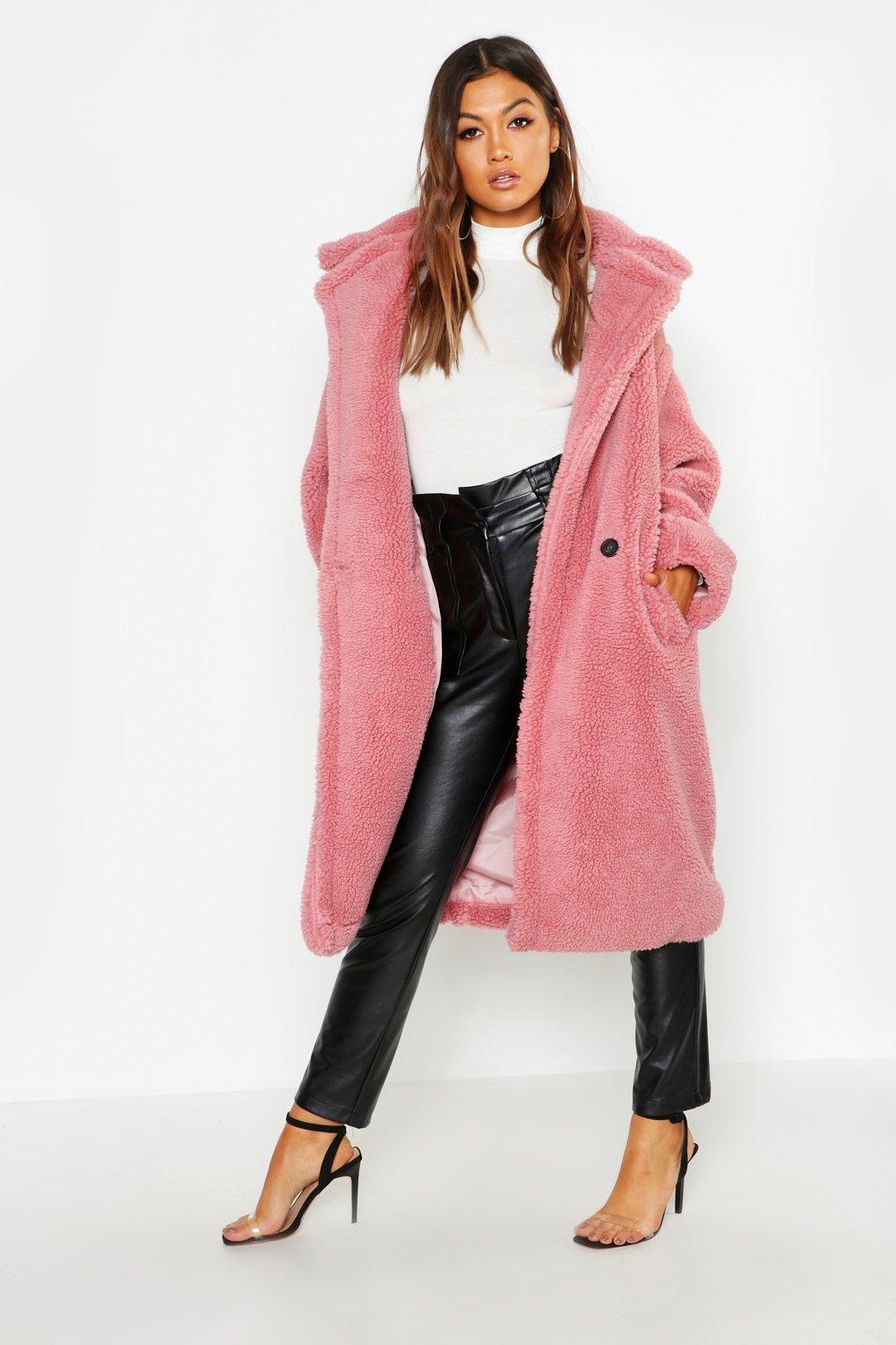 Boohoo pink hot sale teddy coat