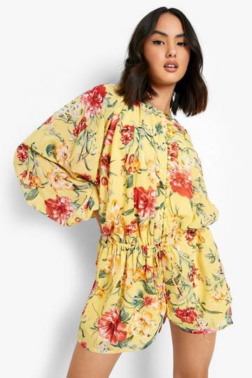 Yellow Floral Chiffon Button Down Playsuit