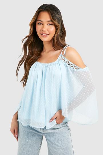 Blue Dobby Mesh Dropped Shoulder Top