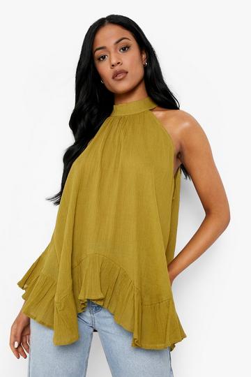 Tall Cheesecloth High Neck Swing Top chartreuse