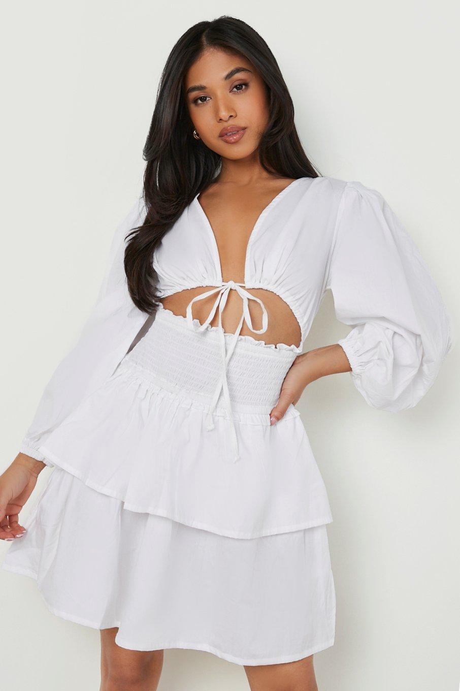 Women's Petite Premium Lace Flare Sleeve Mini Dress | Boohoo UK