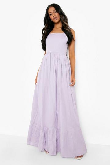 Lilac Purple Tall Linen Square Neck Tie Back Maxi Dress