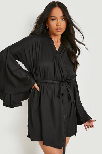 Petite Flare Sleeve Mini Wrap Dress black
