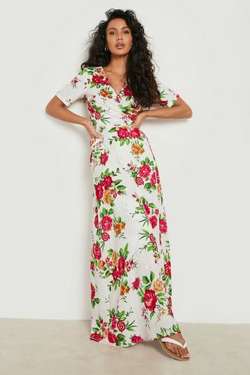 Floral Wrap Maxi Dress ivory