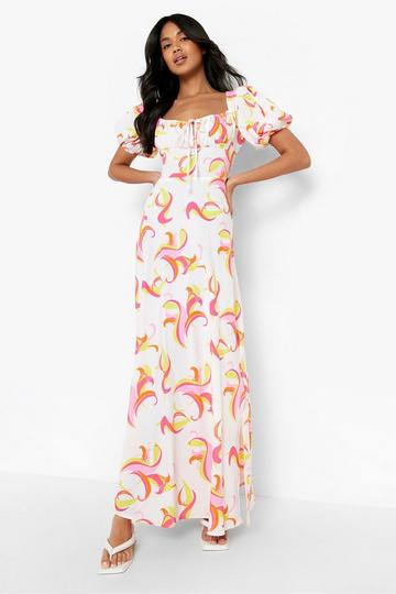 Yellow Floral Ruched Maxi Dress