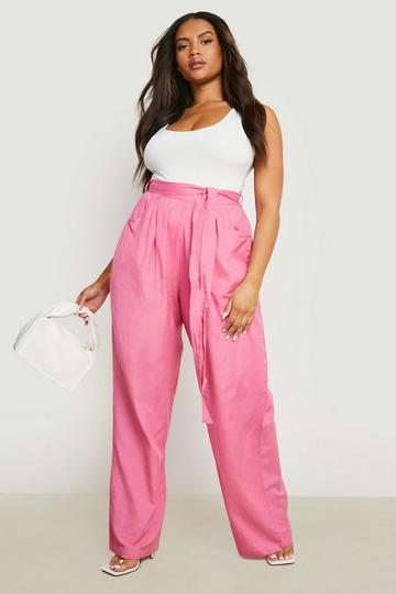 Grande taille - Pantalon large effet lin à ceinture hot pink