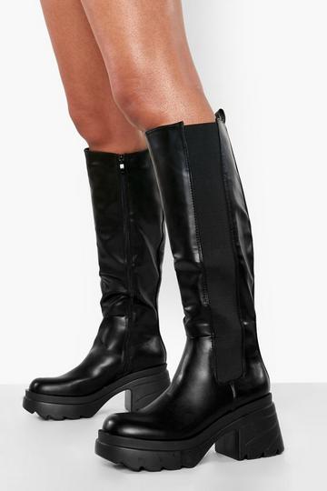 Chunky Knee High Chelsea Boots black