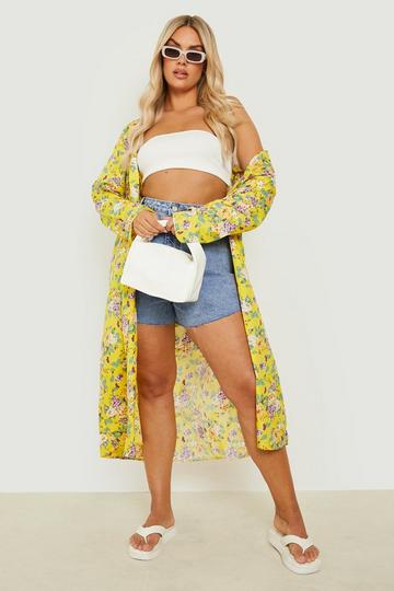 Yellow Plus Floral Kimono