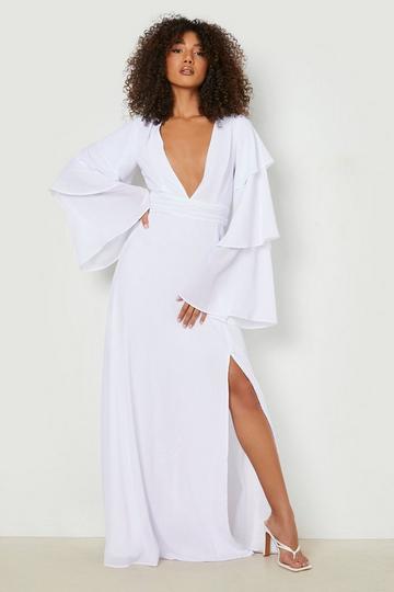 White Tall Tiered Sleeve Occasion Maxi Dress