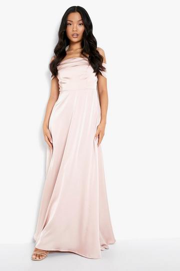 Pink Petite Detail Drape Bardot Maxi Dress