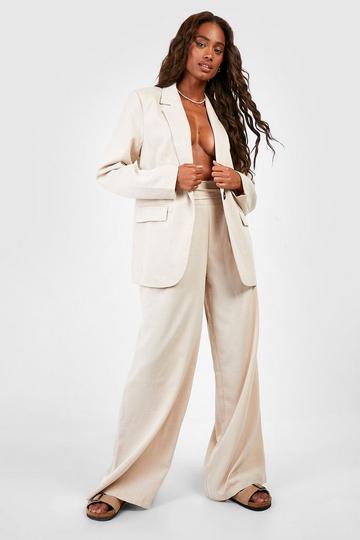 Textured Linen Look High Waist Trousers taupe