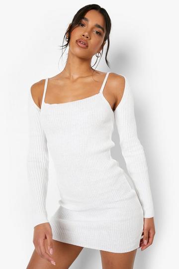 Knitted Mini Dress With Arm Warmers ecru