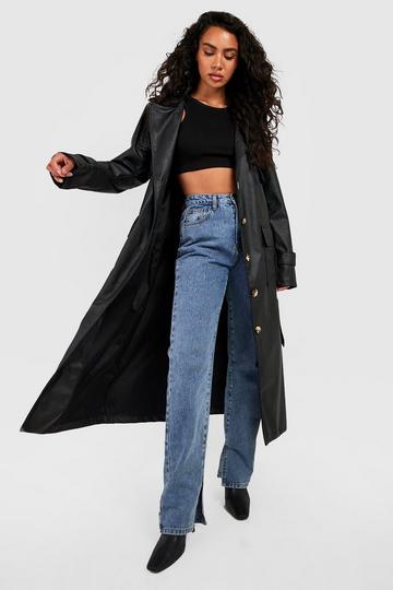 Faux Leather Trench Coat black