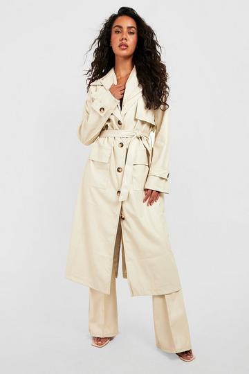 Faux Leather Trench Coat ecru