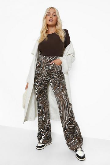 Brown High Waisted Marble Flared Jeans
