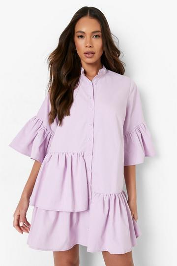 Ruffle Detail Shirt Smock Dress lilac