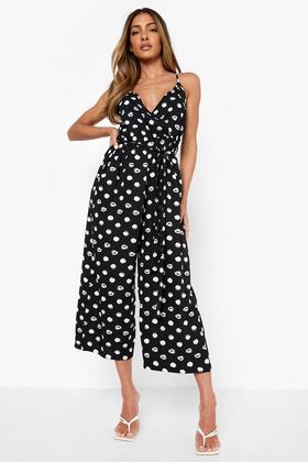 Petite Satin Polka Dot Culotte Jumpsuit