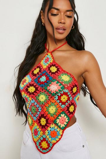 Red Premium Halterneck Crochet Crop Top