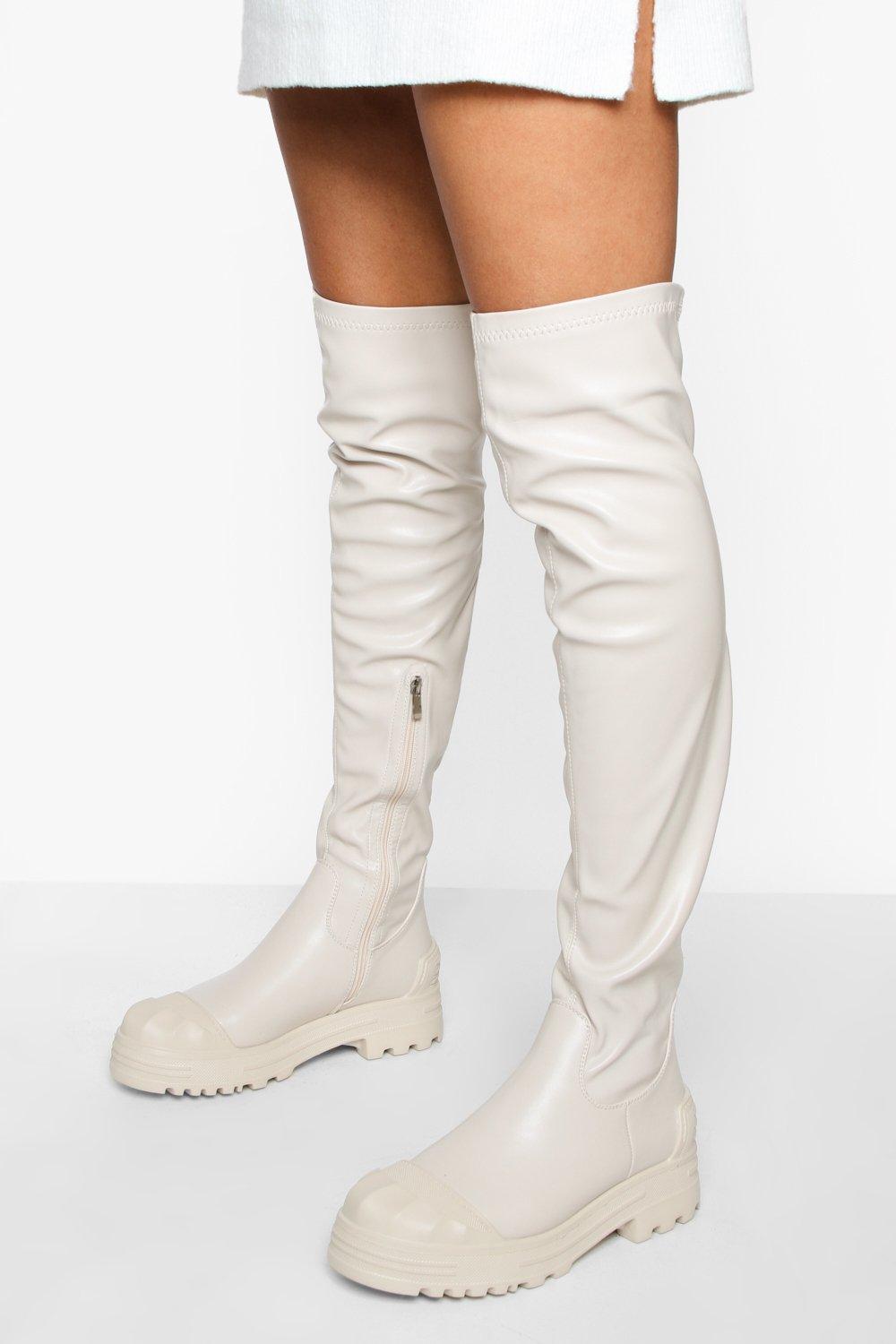 White Chunky Stretch Over The Knee Boot