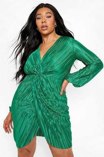 Plus Plisse Twist Front Wrap Dress green