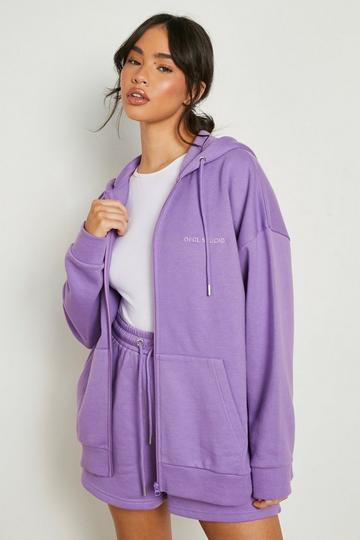 Purple Oversized Zip Through Hoodie