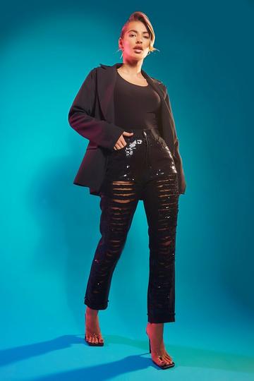 Black Extreme Distressed Sequin Mom Jeans