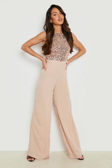 Sequin High Neck Culotte Jumpsuit bronze