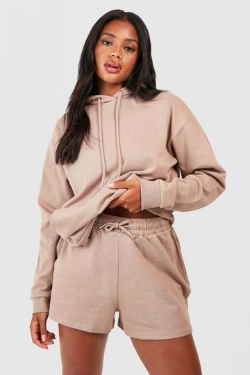 Hooded Short Tracksuit With Reel Cotton taupe