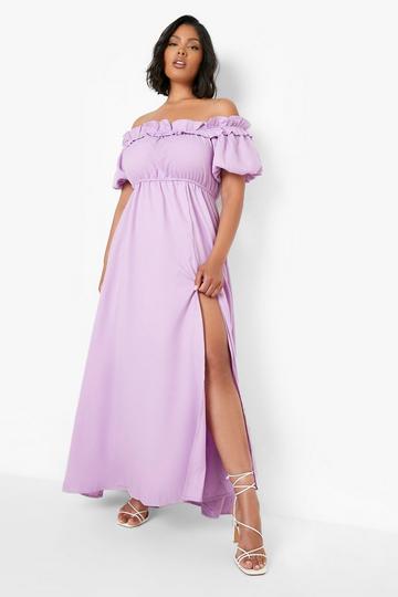 Lilac Purple Plus Off Shoulder Ruffle Split Maxi Dress