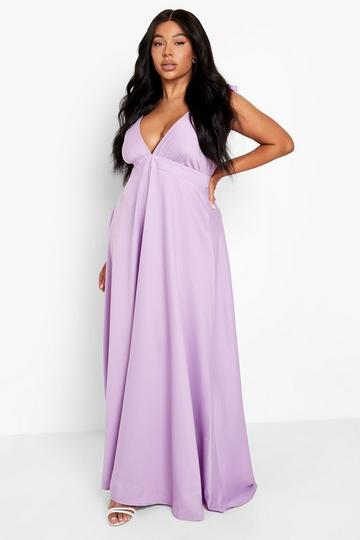 Lilac Purple Plus Tie Detail Plunge Maxi Dress