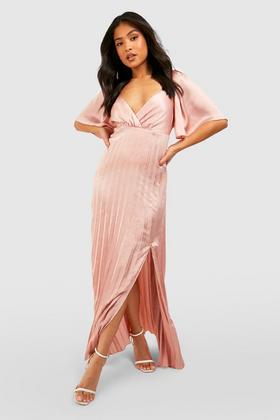 Petite Premium Satin Angel Sleeve Midi Dress