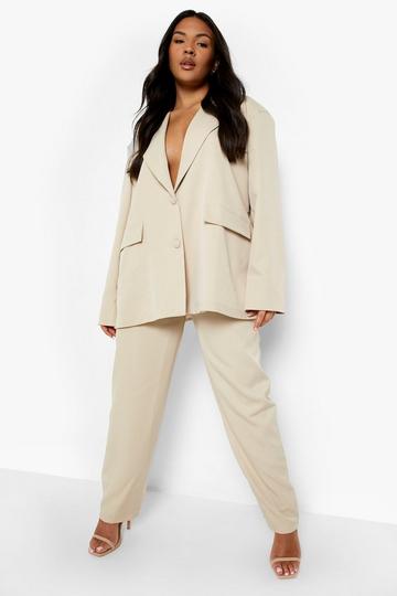 Stone Beige Plus Super Skinny Double Breasted Blazer & Trousers Suits