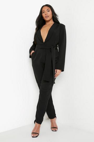 Black Tie Waist Long Sleeve Jumpsuit