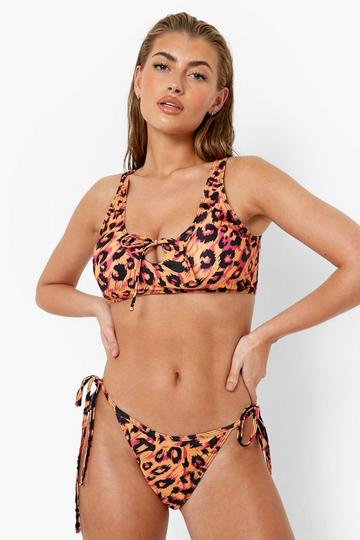 Leopard Tie Shoulder Plunge Bikini Top