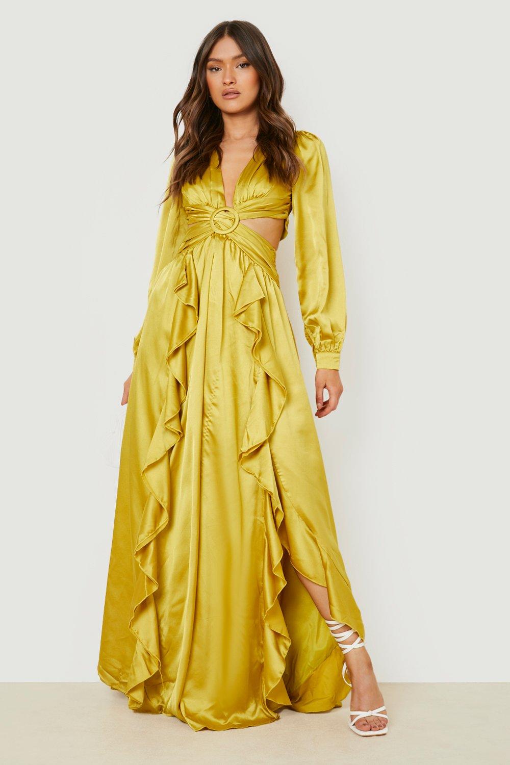 Long yellow silk clearance dress